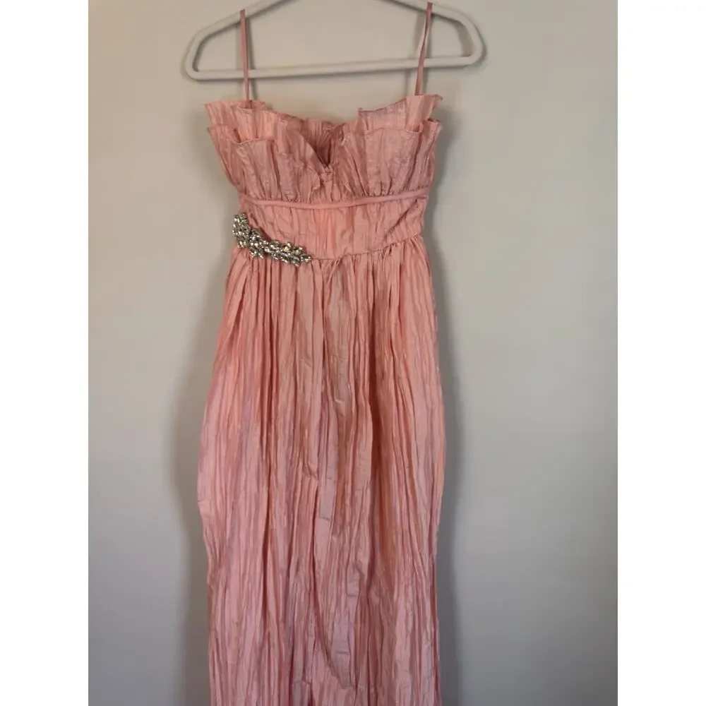 LoveShackFancy Katrina Dress Sunrise Sorbet Strapless Maxi Crystal Brooch 0 NWT - Picture 13 of 16